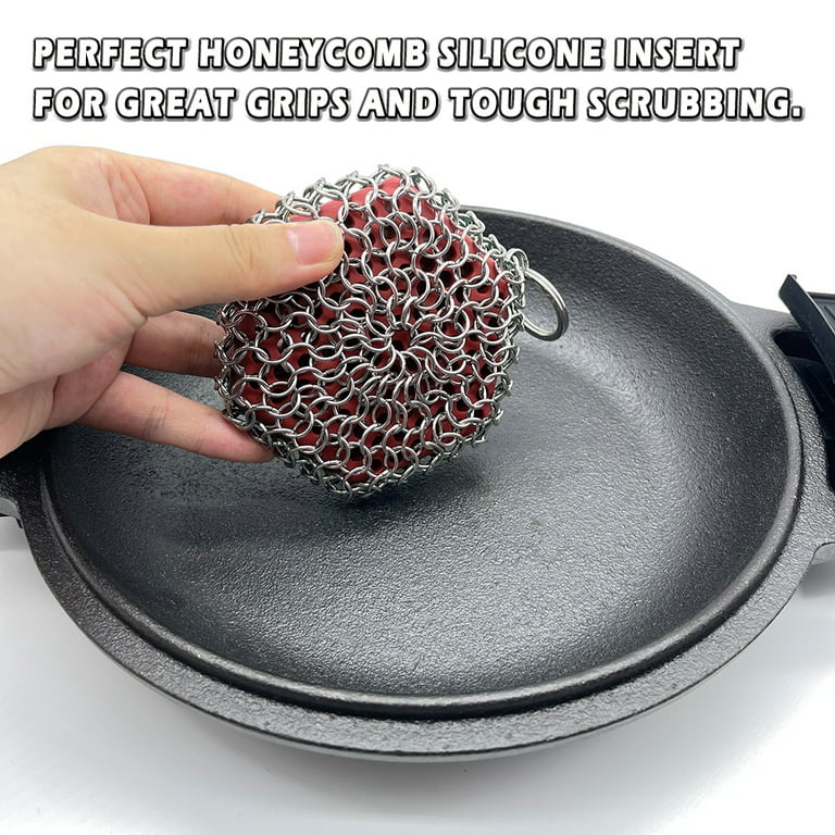 Stainless Steel Cast Iron Skillet Cleaner Chainmail Cleaning Scrubber With  Hanging Ring for Cast Iron Pan,Pre-Seasoned Pan,Griddle Pans, BBQ Grills  and More Pot Cookware-Square 7x7 Inch 