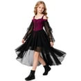 thumbnail image 5 of Girls Gothic Witch Dress Off Shoulder Halloween Dress 7-12 Years,Lace Bell Sleeve High Low Hem,Chiffon Fairy Vampire Renaissance Costume,Halloween Christmas Party Wear, 5 of 7