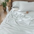 thumbnail image 5 of MooMee Gingham Sheet Set 100% Washed Cotton Linen Like Textured Extra Deep Pocket Breathable Lightweight 4-Piece (Northern Droplet Gray, Queen), 5 of 9