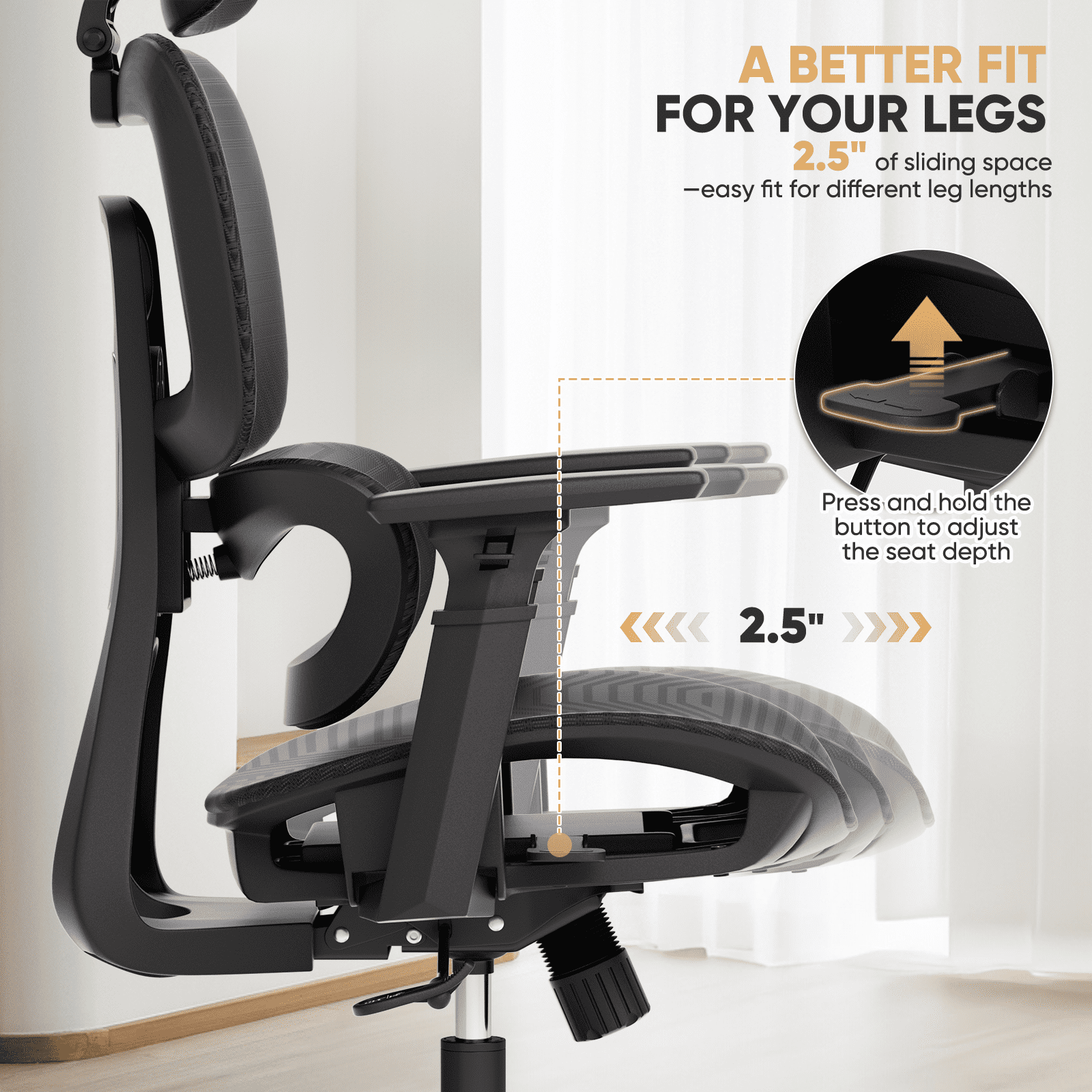 Magshion 1pc Ergonomic Office Chair with Adjustable Lumbar Support, 3D Armrests, 145° Recline & Headrest, High Back Desk Chair