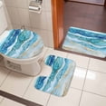 thumbnail image 4 of Teal Blue Ombre Bath Mat 3 Piece Bathroom Rug Set, Modern Coastal Ink Painted Abstract Non Slip Bath Rug Contour Mat and Toilet Lid Cover, Absorbent Shower Mats Soft Bath Rugs and Mats Sets, 4 of 8