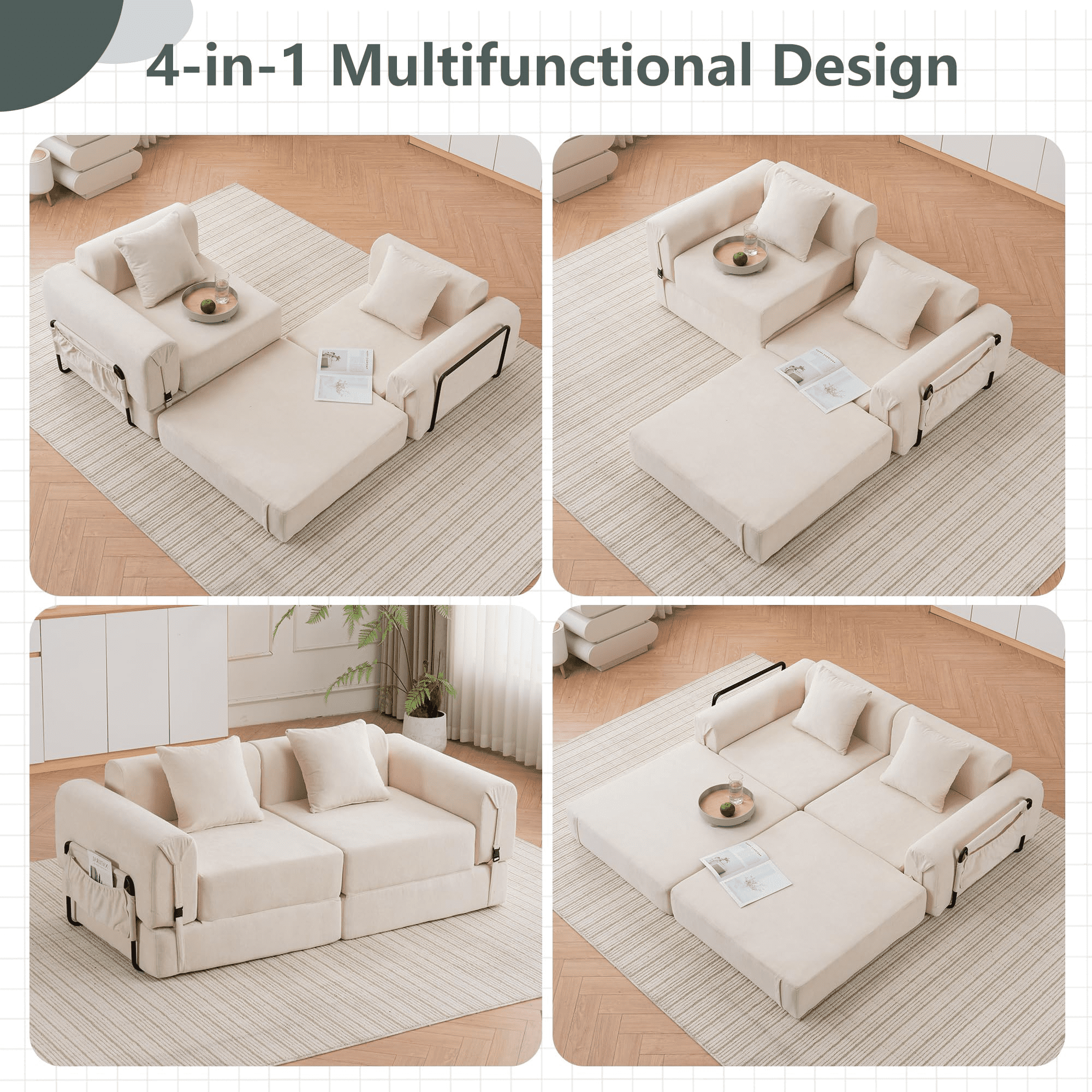GNIXUU 71.25" Modern Modular Recliner Sofa, Convertible Sleeper Bed,Folding Mattress Loveseat Couch with Fixed-Shape Frame ,Comfy Lazy Boneless Couches for Living Room Bedroom Lounge,Beige