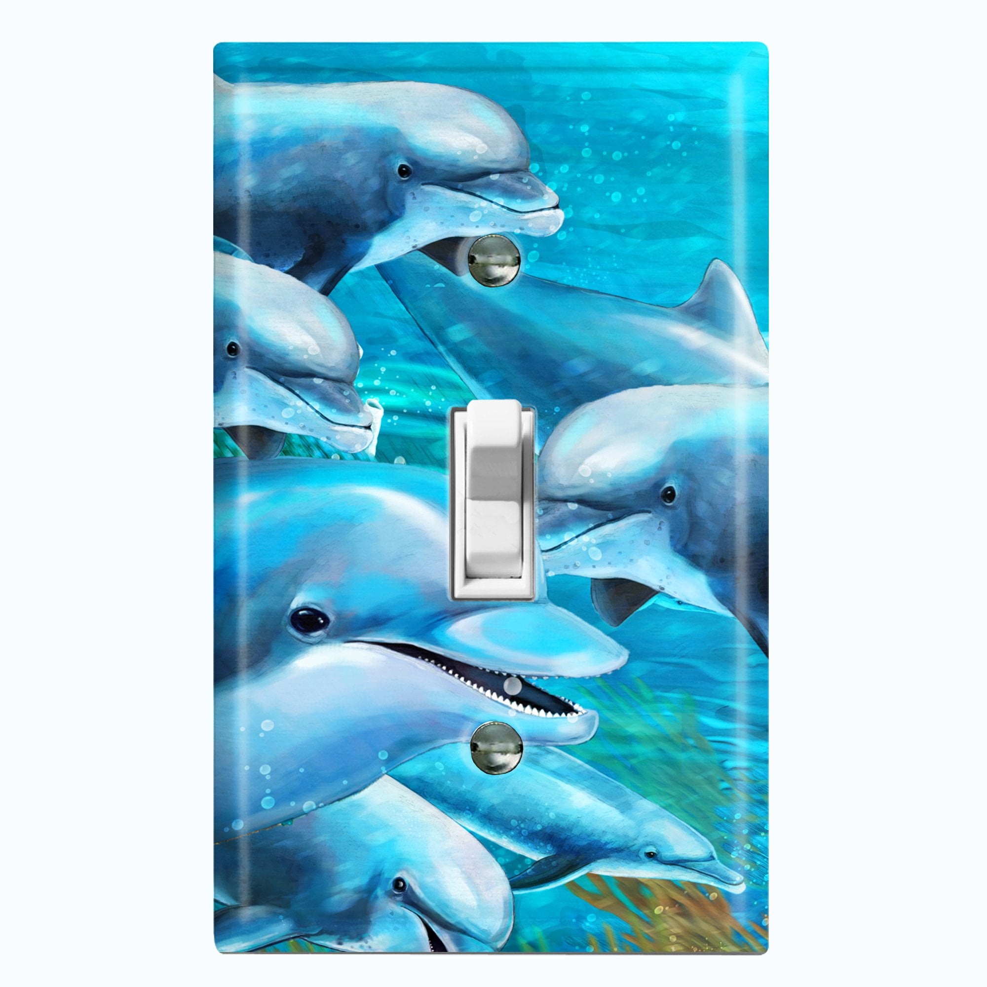 Metal Light Switch Plate Outlet Cover Cute Dolphin Pod Ocean Reef 