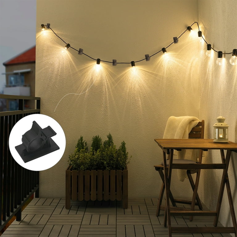Outdoor String Lights Clips Hooks, Heavy Duty Cable Clip with Waterproof Adhesive Strips Self, Adhesive Hooks for Christmas Fairy Lights (100pcs)