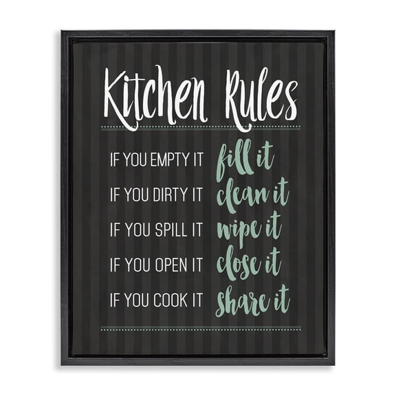 Kitchen Rules Black & Green Black Framed Floater Canvas Wall Art, design by Lettered and Lined