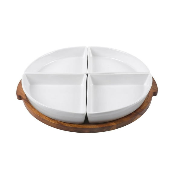 Better Homes & Gardens Acacia and Stoneware 5pc Lazy Susan Set, 15.35INW x 14.17IND x 2.8INH