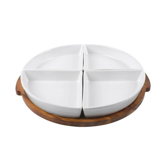 Better Homes & Gardens Acacia and Stoneware 5pc Lazy Susan Set, 15.35INW x 14.17IND x 2.8INH
