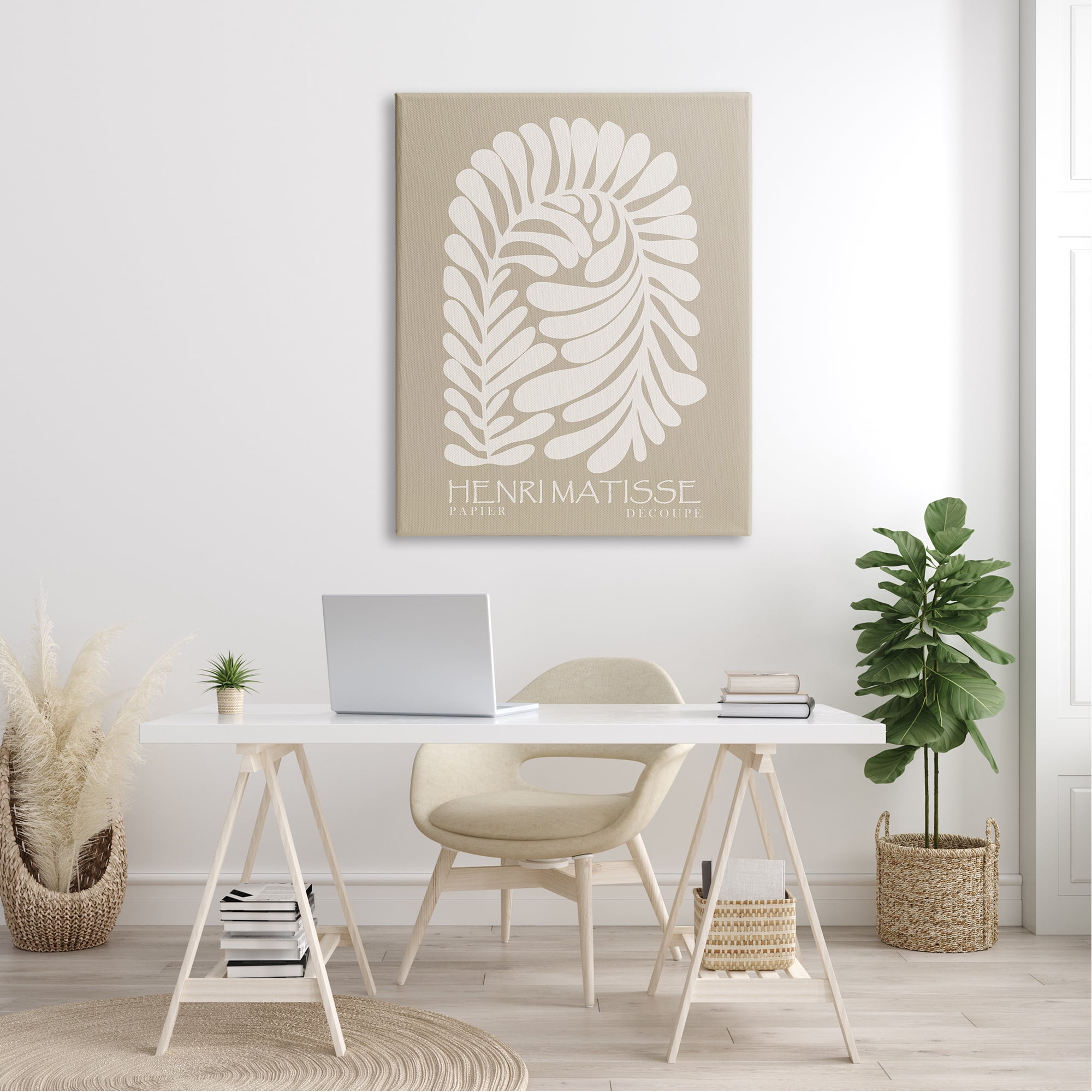 Stupell Industries Neutral Tones Botanical Leaf Pattern Matisse Text Canvas Wall Art, 36 x 48, Design by Ros Ruseva