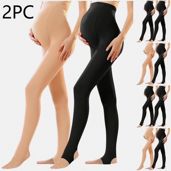 Lumosvexa Maternity Thermal Tights 2 Pack Over The Belly Stretchy Skinny Fit Winter Warm Soft Maternity Leggings Beige Free Size