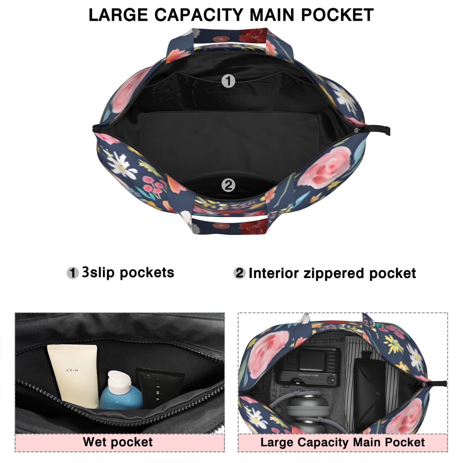 Pioneer Flower Floral Print Pattern Travel Tote Bags for Women Carry On,Large Weekender Bags for Women Travel,Multi Functional Duffle Bag for Work,Shopping,Sports