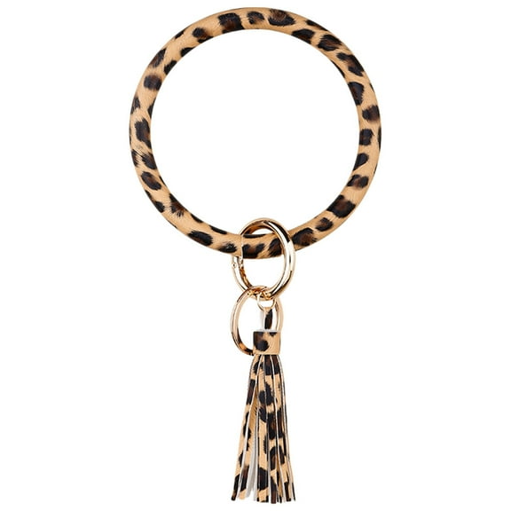 1pc Stylish PU Key Chain Bracelet with Leopard Print and Tassel for Women, Coffee Color Fashion Accessory