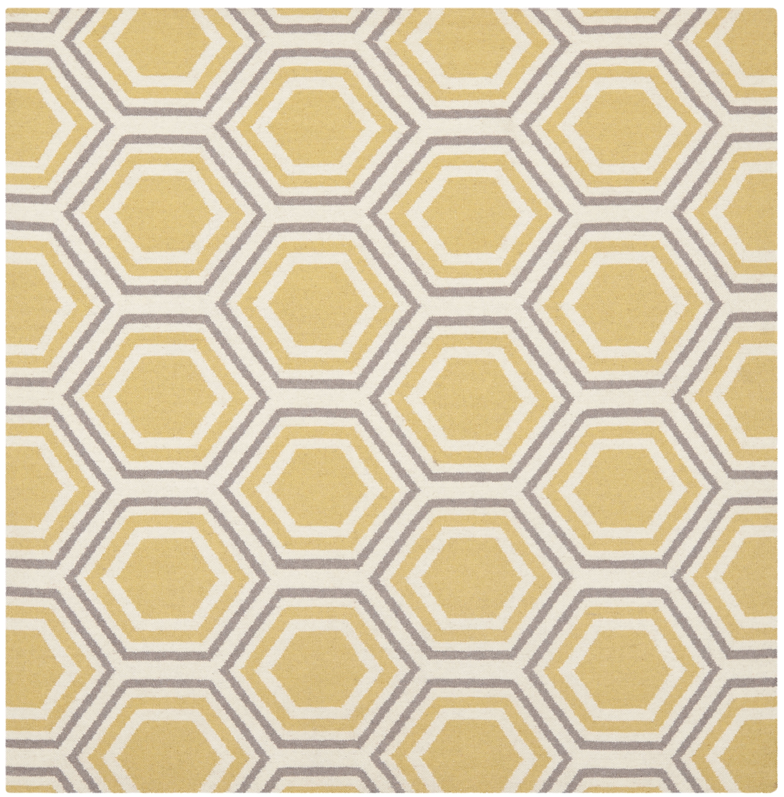 Safavieh Dhurries Weldon Geometric Wool Area Rug, Ivory/Yellow, 6' x 6' Square
