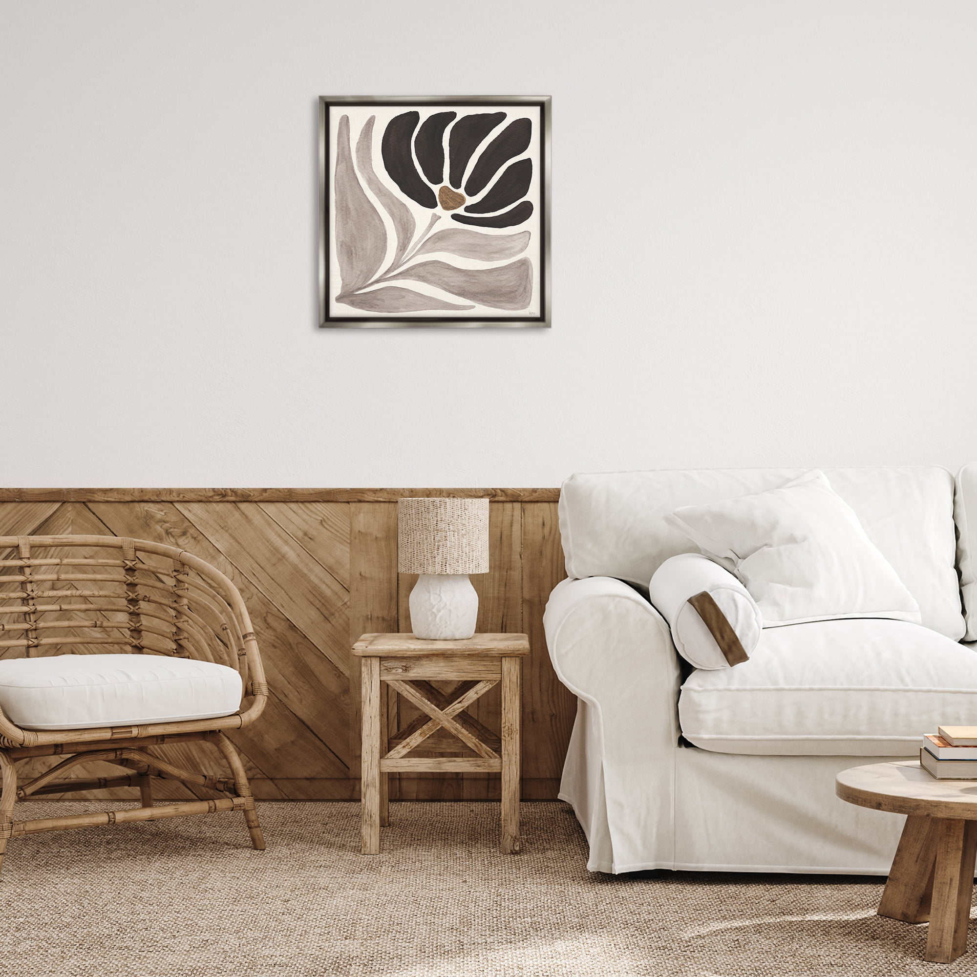Stupell Industries Modern Neutral Bloom Botanical & Floral Painting Gray Floater Framed Art Print Wall Art, 25 x 25