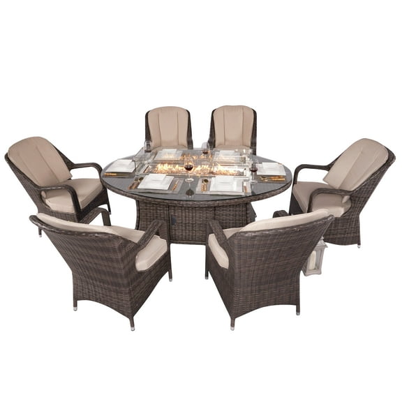 Direct Wicker 6 Seat Oval Gas Fire Pit Dining Table With Eton Chair