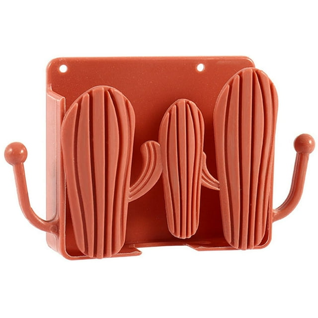 Boîte de Rangement Murale en Forme de Cactus Sans Perçage, Télécommande Autocollante, Organisateur de Chargement pour Téléphone Mobile, Support, Crochet Ménager, Rouge Vin
