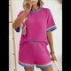 thumbnail image 5 of Conjuntos de Dos Piezas para Mujer: Sudadera Informal de Corta, Pantalones Cortos A Juego, Chándal Rosa Roja M, 5 of 7