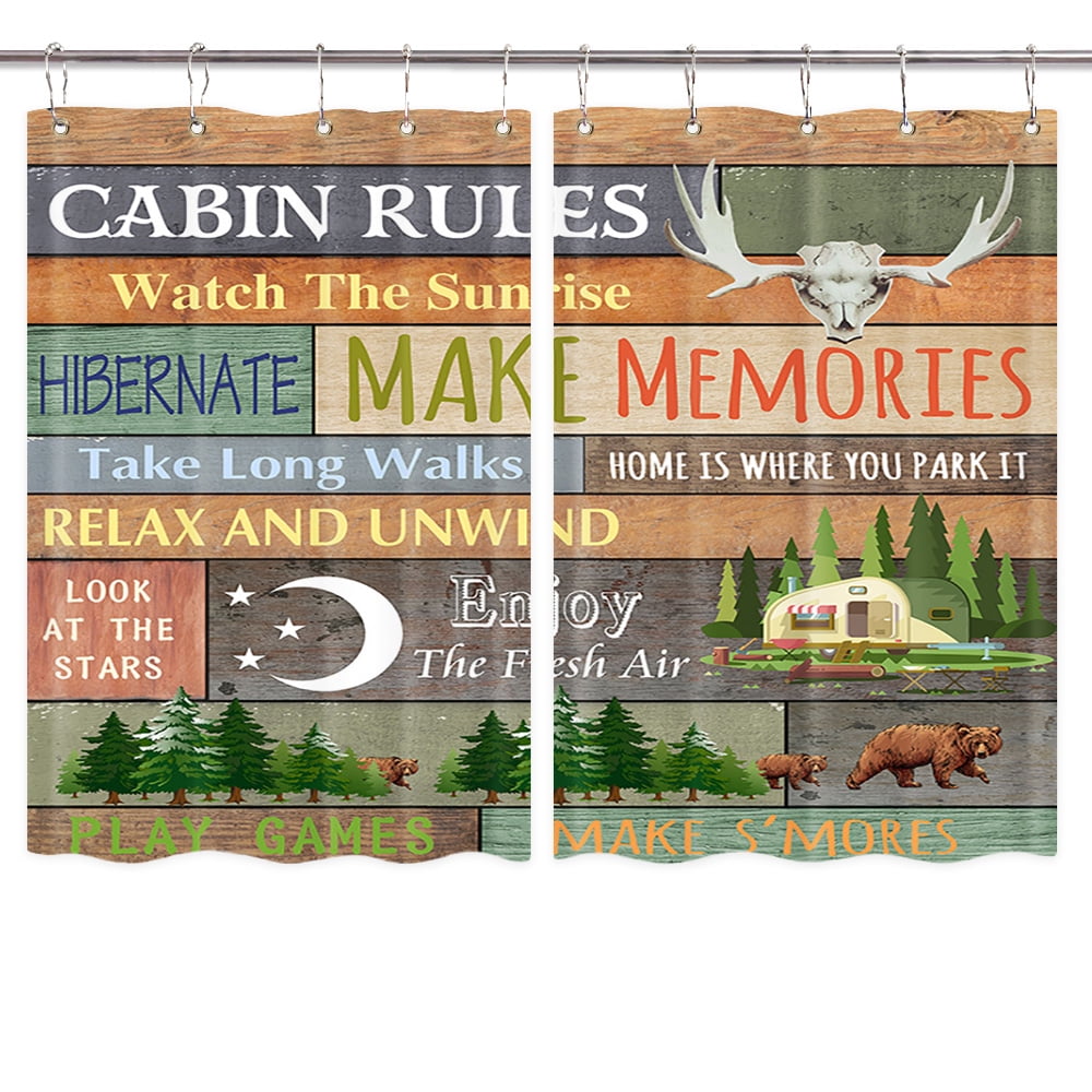 Camper RV Kitchen Curtains for Travel Trailer Bathroom, Farmhouse Camping Rules Kitchen Curtains, Happy Camp Outdoor Kitchen Curtains Window Drape Treatment Fabric 2 Panels 27.5 x 39 Inch