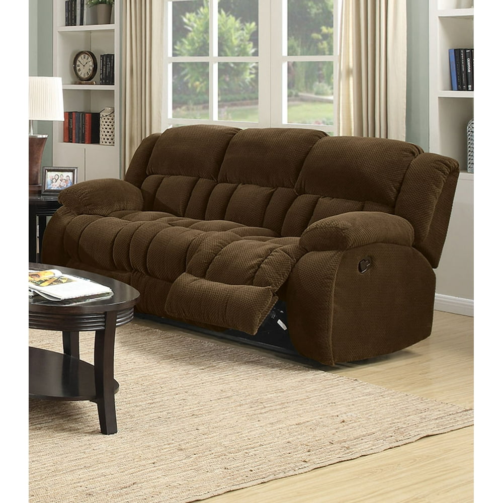 Benzara Textured Chenille Fabric Upholstered Padded Reclining Sofa