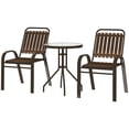 thumbnail image 1 of 3-Piece Patio Bistro Set, 2 Stackable Wood Grain Armchairs and Water-Ripple Tempered Glass Table, Weather-Resistant Steel Frame Furniture for Garden, Balcony, Dark Brown, 1 of 7