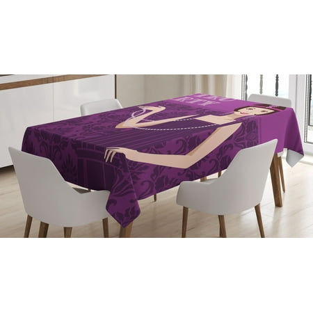

Pin up Girl Tablecloth 20s Style Short Hair Flapper Girl with Necklace and Hair Band Rectangular Table Cover for Dining Room Kitchen 60 X 84 Inches Pale Peach Purple and Plum by Ambesonne