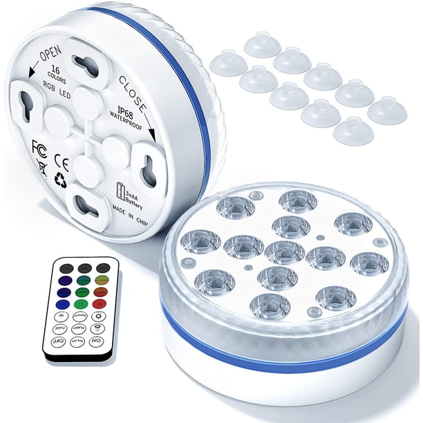 Koicaxy Luces subacuáticas para piscina - 13 luces LED sumergibles para piscina con 4 imanes, 4 ventosas y control remoto RF para piscina, estanque, bañera, fuente, acuario (2 piezas) Zhivalor ZLM-0231