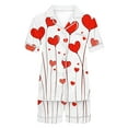 thumbnail image 4 of yoeyez Womens Pajama Silk Satin Pajamas Set Love Heart Printed Sleepwear 2 Piece Sets Button Down Short Sleeve Tops and Shorts Pjs Set Loungewear White L, 4 of 6