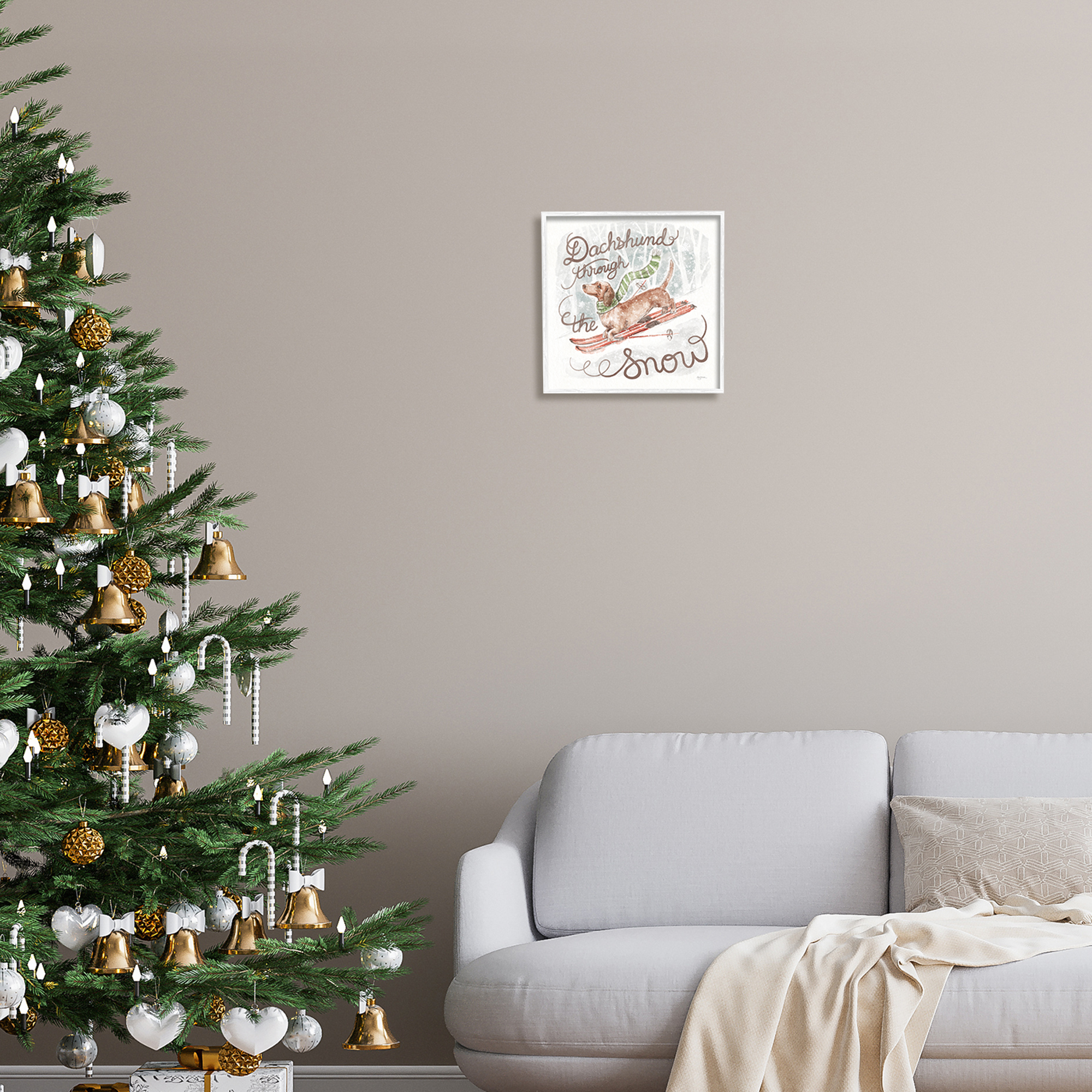 Stupell Industries Dachshund Through Snow Holiday Painting White Framed Art Print Wall Art, 12 x 12