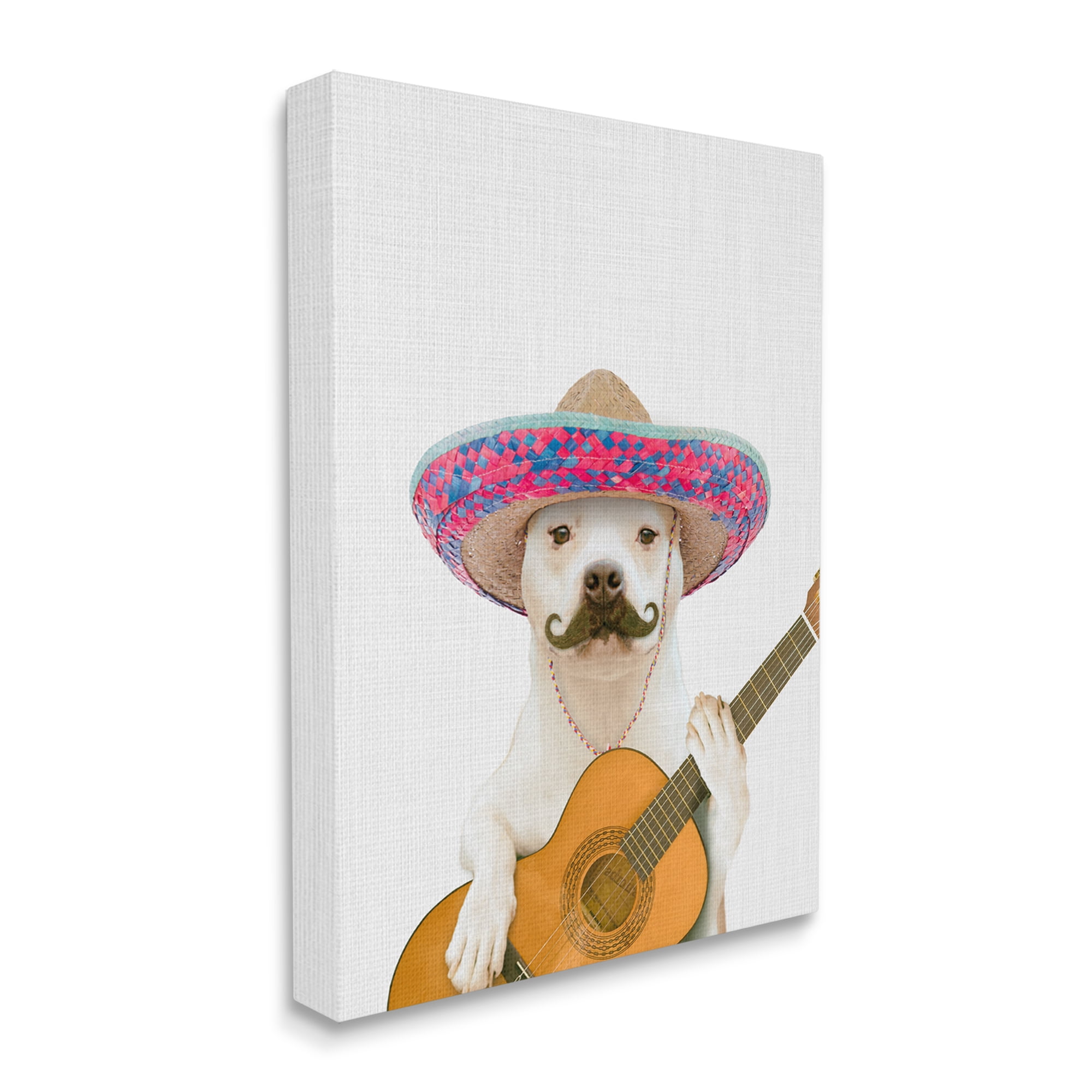 Stupell Industries White Pit Bull Dog Playing Guitar Mustache Sombrero Canvas Wall Art, 30 x 40, Design by Tai Prints