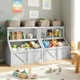 thumbnail image 5 of Kids Bookshelf and Toy Storage Organizer with Anti-Tipping Device, 32" Tall Bookcase Cabinet, Waterproof Kids Cubbies for Nursery, Playroom, Bedroom, Classroom, Daycare, Vintage White, 5 of 7