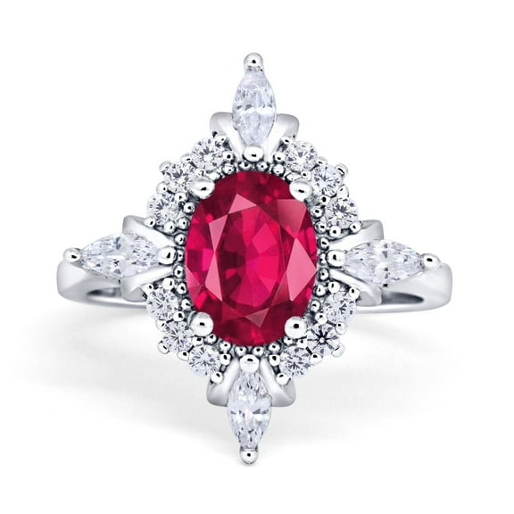 Blue Apple Co. Vintage Women's Wedding Ring Oval Simulated Ruby CZ 925 Sterling Silver Size 7.