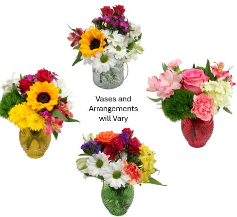Mixed Flower Bouquet Small with Vase , Colors May Vary
