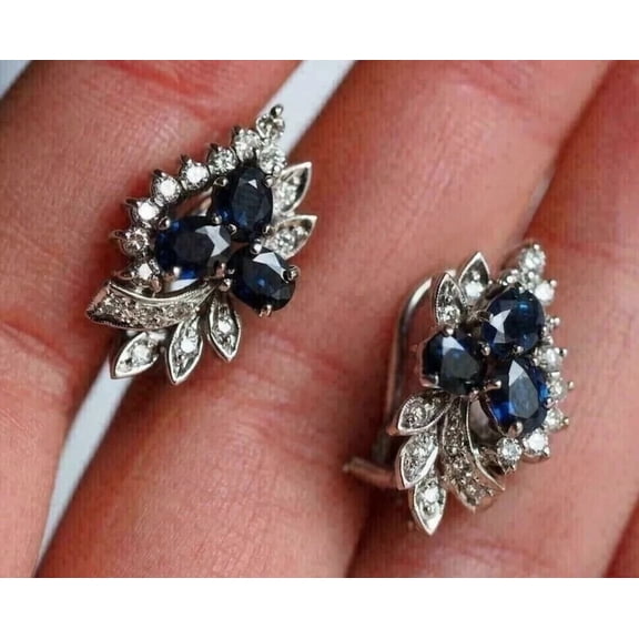 2CT Oval Cut Simulated Blue Sapphire Women's Earring's 14K White Gold Plated