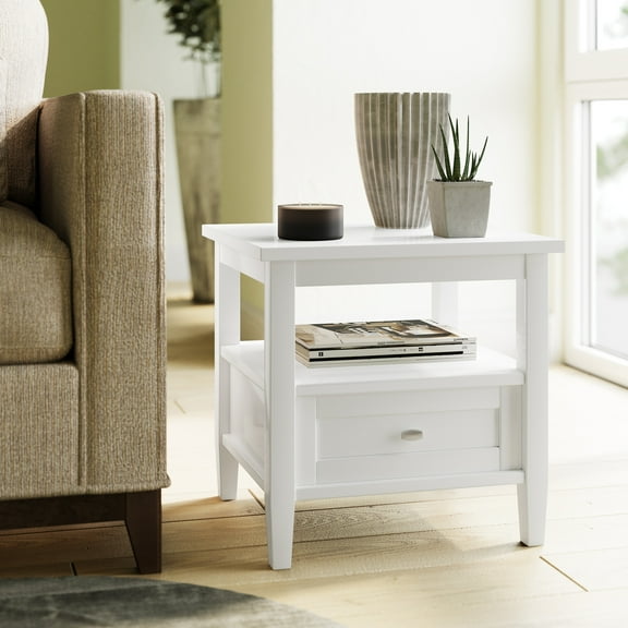 WyndenHall  Norfolk SOLID WOOD 20 inch Wide Rectangle Transitional End Side Table - 20 inch Wide White Painted,Lacquer