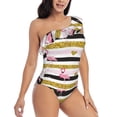 thumbnail image 3 of Gaeub Gold Glittering Hearts and Flamingos Women's One Shoulder Ruffle Tummy Control Swimwear for Swimming Surfing Beach Party - XX-Large, 3 of 8