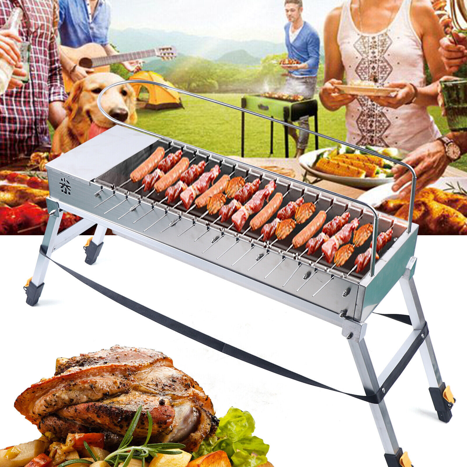 Electric Charcoal Grill Automatic Flip Barbecue Stove Outdoor BBQ 17X Roast Rods