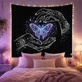 thumbnail image 2 of Glowing Moth Between Ornate Hands on a Black Background, Mystical Fantasy for Space Lovers, Celestial Decor Wall Art, Housewarming Gift Tapestry Wall Hanging for Bedroom and Living Room, 2 of 7
