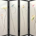 thumbnail image 4 of 4 Panel Wooden Screen with Hand painted Fabric Design, Brown & Beige - Saltoro Sherpi, 4 of 6