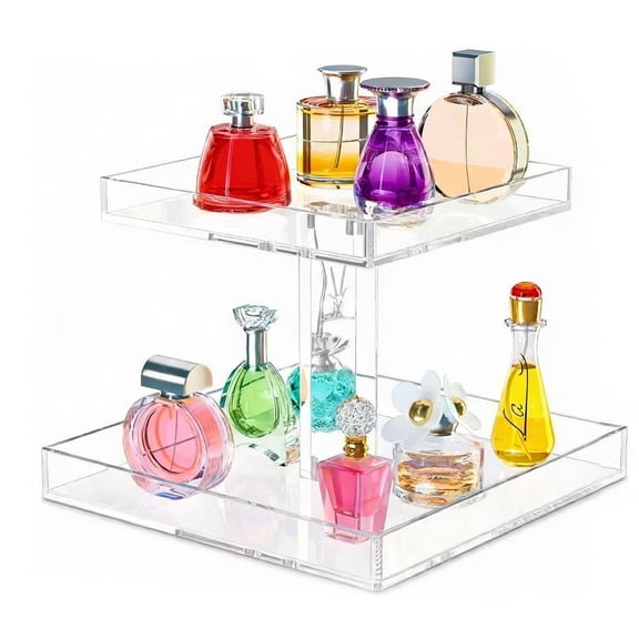 Behome Makeup Organizer, 2-Tier Acrylic Perfume Organizer, Cologne Organizer for Men, Versatile Display Stand Shelf for Fragrance, Skincare, Figurine, Dessert, Transparent