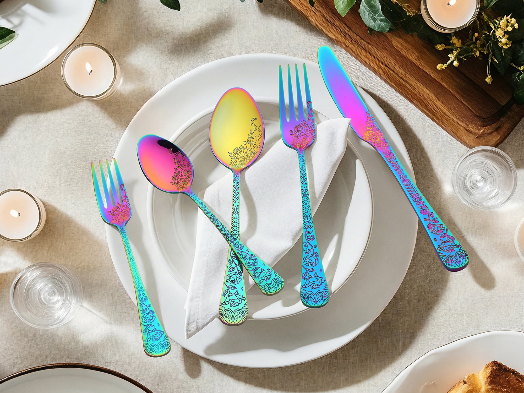 Unique Bargains 20 Pieces Stainless Steel Silverware Set for 4 Modern Cutlery Colorful