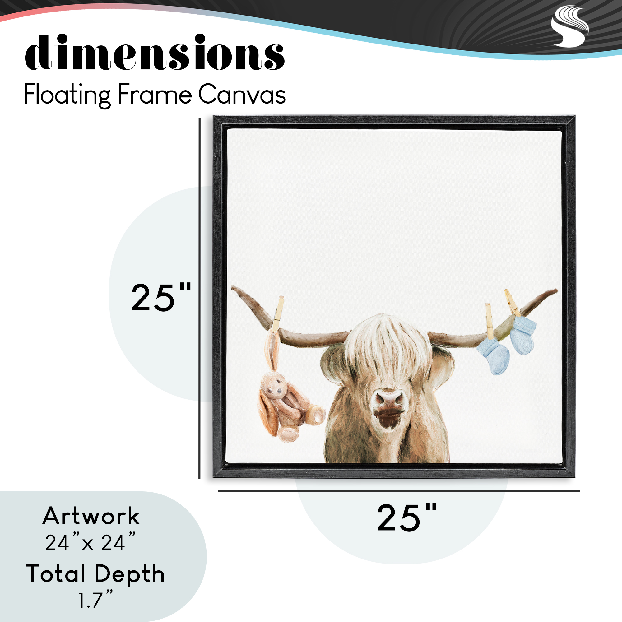 Highland Cow Baby Boy Black Framed Floater Canvas Wall Art, design by Ali Lynne