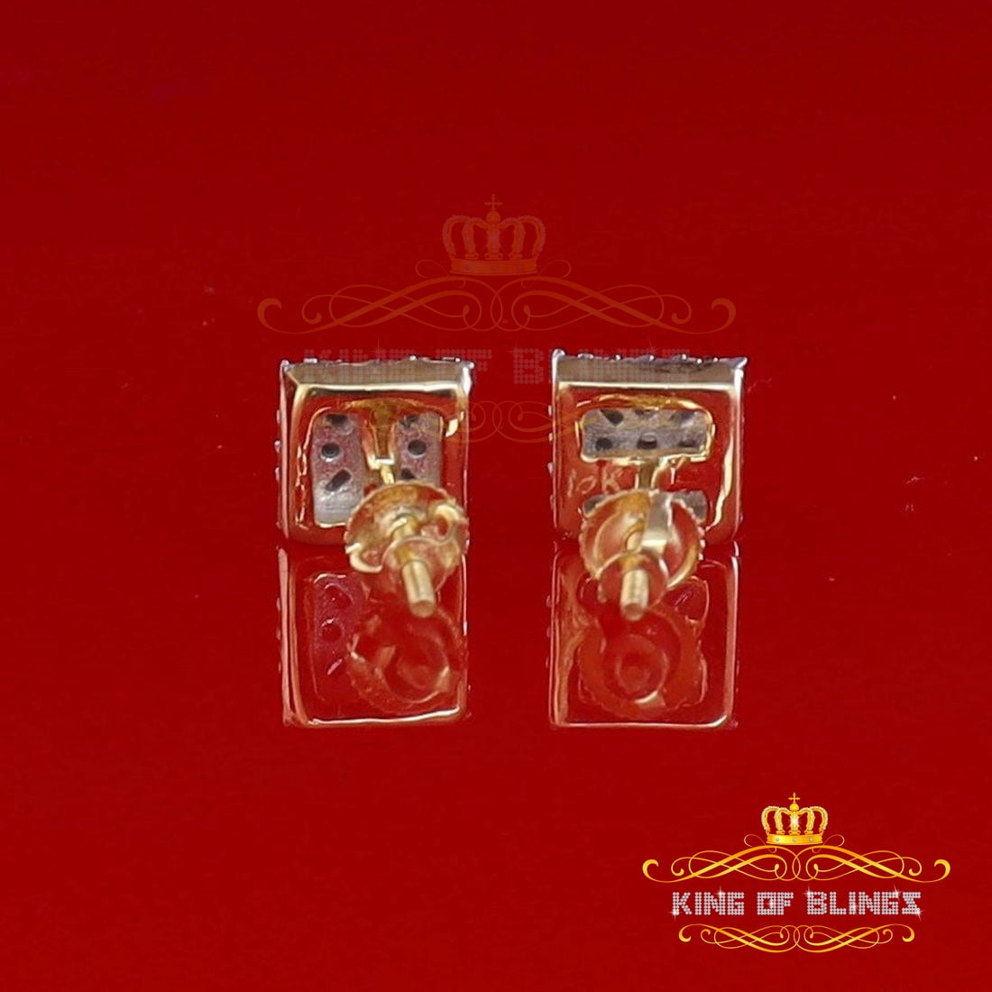 King of Bling's 10K Real Yellow Gold with 0.75 CT Real Diamond Men's /Womens Square Stud Earring