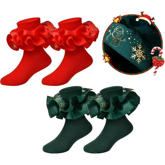 JIANFANG Girls Ruffle Socks Toddler Girls Lace Sock Baby Girl Big Double Lace Ruffle Turn Cuff Socks Toddler Dress Socks