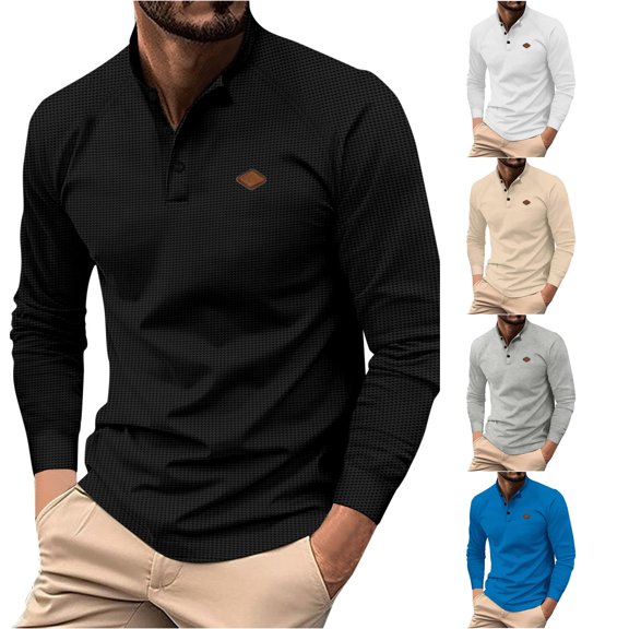 Afdoent Mens Polo Shirts Male Casual Fall Shirt Button Lapel Long Sleeve Mens Shirts Classic For Everyday Wear