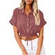 thumbnail image 1 of Vestidos Casuales Para Mujer, Blusas De Mujer De Moda Blusa corta de lino con solapa y botones sueltos para mujer, ropa de trabajo de verano, 1 of 6