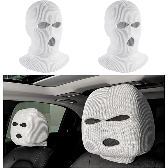 Khlethos 2PCS Black Ski Mask Car Headrest Covers, Funny Universal Seat Protector Decor