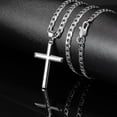 thumbnail image 4 of 925 Sterling Silver Korshalsband för Män Kvinnor 45mm Rostfritt Stål Högpolerad Kubansk Länk Kedja 18k Vitguldpläterad Fasade Kanter Krucifix Kors, 4 of 5