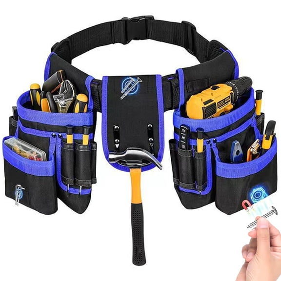OADUKQ Tool Belt with Magnetic Pockets, Adjustable 31 to Multi-Pocket Tool, Electricians Diy Enthusiasts and Home, Blue, 48 in