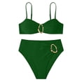 thumbnail image 4 of Swimming Suits for Women 2 Piece Bathing Suits for Women Solid Color Two Piece Swimwear with Metallic Buckle Tankini Top and High Waist Bottom, 4 of 4