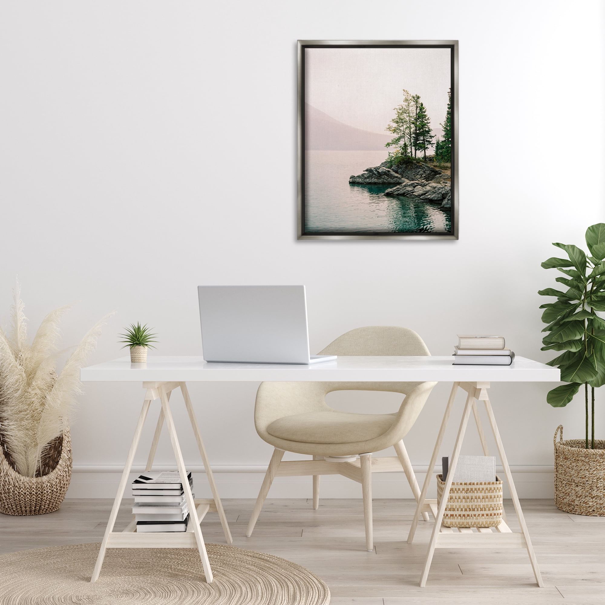 Stupell Industries Rocky Inlet Cove Landscape Photography Gray Floater Framed Art Print Wall Art, 25 x 31
