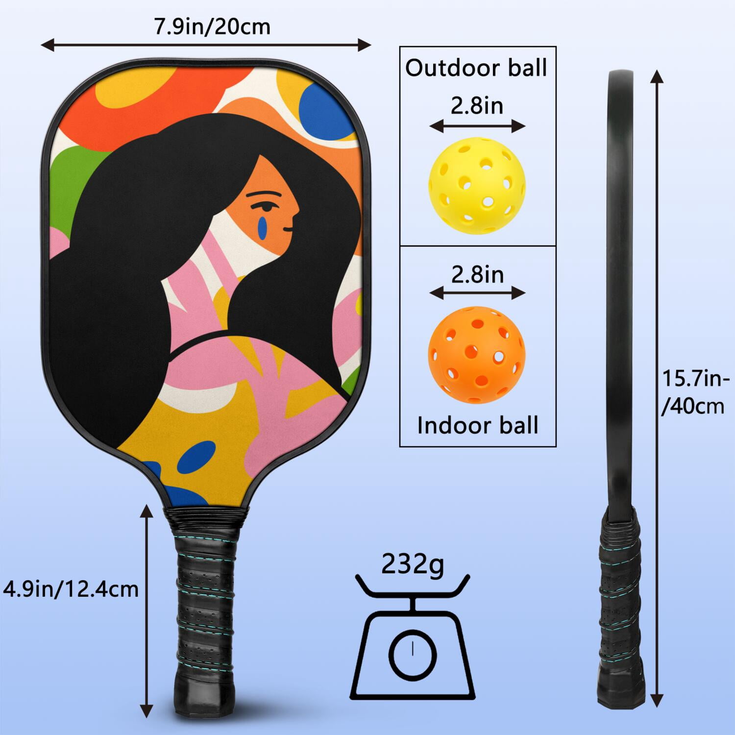 Pickleball Paddles Set Of 2, Fiberglass Surface, Tropical Jungle Print, 4 Balls & Bag